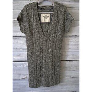 Vintage Abercrombie & Fitch Gray Cable Knit Sweater Dress Sz M Y2K Deep V Neck